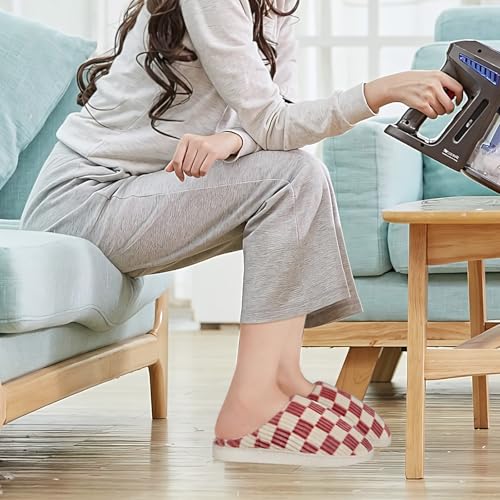 Guyarns Hausschuhe Damen Herren,Flauschige Damen Plüsch Pantoffeln aus Memory-Schaum mit Karomuster Rutschfeste Sohle Schlafzimmer-Hausschuhe in Wolkenform drinnen draußen – Bild 3