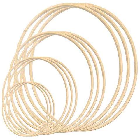 12 Pack Wooden Bamboo Floral Hoop Large Wooden Wreath Hoop Craft Rings Bamboo Circles Macrame Hoops Rings for DIY Dream Catcher, Wedding Wreath Decor, Wall Hanging Crafts(6/8/ 10/12 inch) Cover
