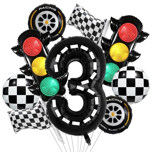 Decoración Cumpleaños Auto 3 años,Globos de cumpleaños 3 años cars,Ampelanlage Folienballon,globos de Coche de Carreras,Decoracion de Cumpleaños Niño 3 Años,Globos de Coche para Decoración de Fiesta