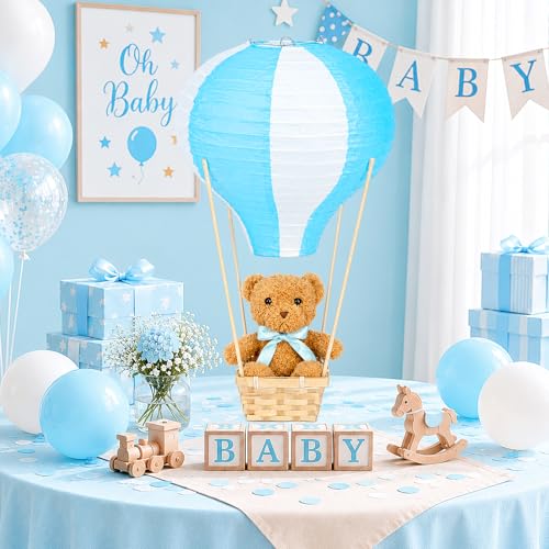 Panier ours montgolfière bleu déco de table naissance prête à poser - 4