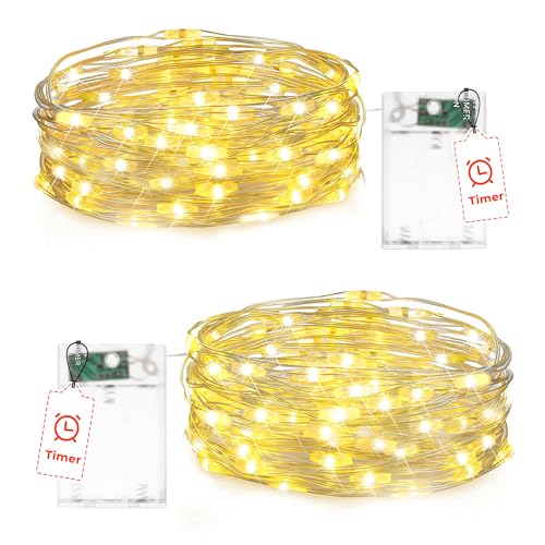 2 Stück Lichterkette Batterie mit Timer, 2M 20 LED Kupferdraht...