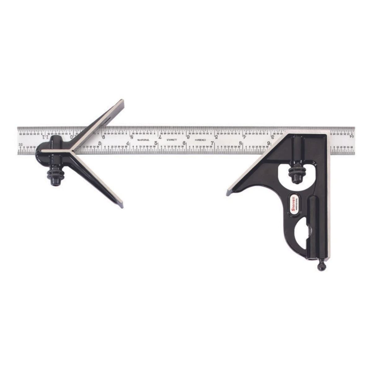 StarrettSteel Combination Square with Square and Center Heads - 12" Blade Length, Forged and Hardened Steel Heads, Scriber, Spirit Level, 4R Graduation Type - C33HC-12-4R