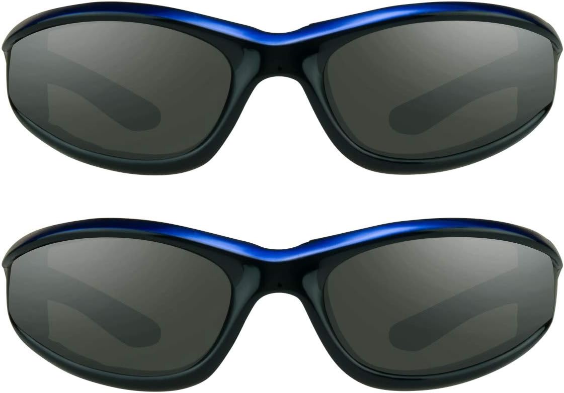 Bikershades Motorcycle Riding Sunglasses Safety 2 Pairs Black/Blue Frame Men Women Protective Foam Padded Wind Dust Proof