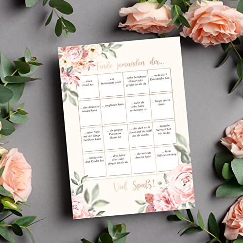 50x Bingo Karten Party Geburtstags Geburtstag Jubiläum Hochzeitsbingo Hochzeit rosa Rosen Gold witziges Hochzeitsspiel Hochzeitsspiele für Gäste Brautpaar Spiel Hochzeitsdekoration Hochzeitsfeier