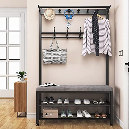 HELCEKOU Perchero Industrial de pie, con Ganchos para Zapatos y Almohadilla Antideslizante para Dormitorio, Pasillo y Sala de Estar. Capacidad de Carga máxima: 150 kg. Color Negro: 100 x 33 x 170 cm.