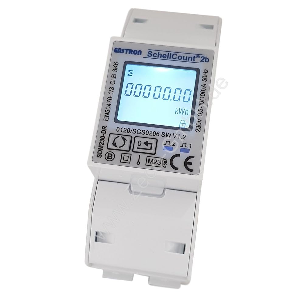 Schellcount2b - Stromzähler digitaler Wechselstromzähler MID geeicht für DIN Hutschiene mit LCD, bis 100A,1000imp./kWh mit Tageszählfunktion multifunktionale Anzeige
