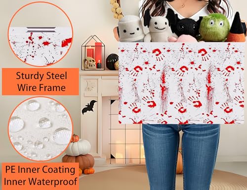 Image of Large Halloween Themed Candy Gift Boo Basket for Kids Baby Personalized Adults Storage Bin Fall Decor(Fingerprint Blood Stain)