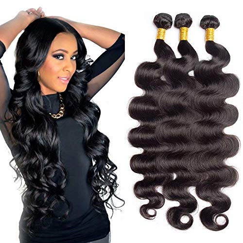 Maxine Brazilian Virgin Hair Body Wave Hair Weave 3 Bundles Long Hair Bundles Unprocessed Remy Human Hair Weave Natural Black Color 300grams (24 26 28inch)