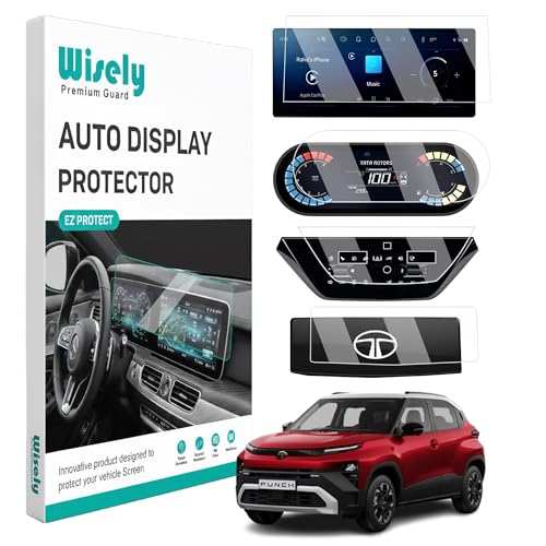Image of Wisely 4Pcs - Screen Guard for TATA PUNCH (2026) ACCOMPLISHED 10.25-Inch Display Car Infotainment System Protector + 4 inch Instrument Cluster + Steering + AC Stereo Accessories - Touch Responsive - HD Clear