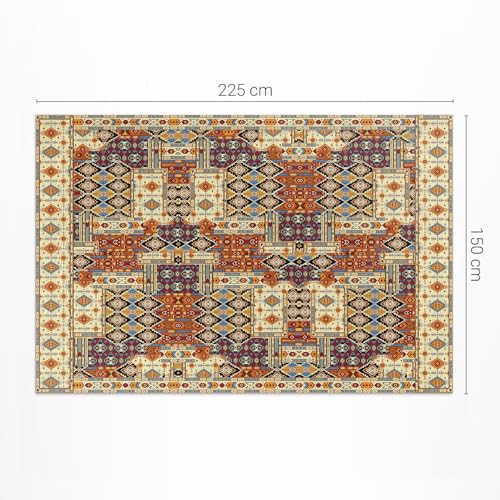 Tapis d'extérieur 150x225 cm PVC rectangle à motif patchwork géométrique pour terrasse