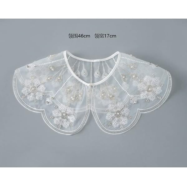 EYHLKM Kralen nep kraag leeftijdsverminderde poppen kraag collocatie rok sjaal decoratieve kraag organza geborduurde nepkraag (Color : Argento, Size : One Size)