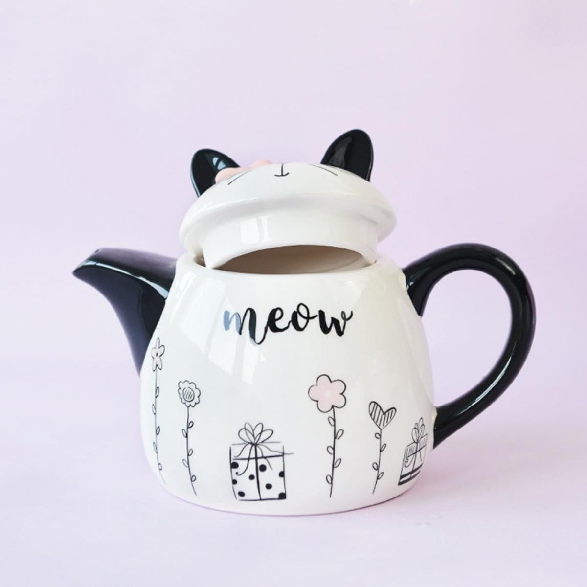 Tetera de Cerámica Portátil Forma de Gato Decorativo Diseño Ergonómico con Bordes Suaves para Amantes del Té y Regalo Práctico para Aficionados Mascotas y Té