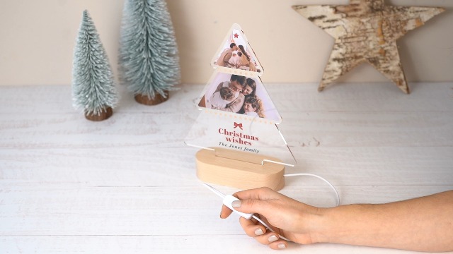 Lampada 3D Personalizzata Wanapix Con Foto - Albero Di Natale In Legno Con LED E Cavo USB