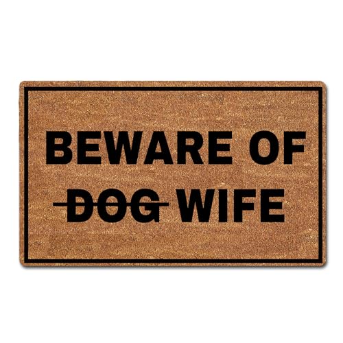 VesFy Funny Doormat Beware of Wife Custom Personalized Door Mat Welcome Mat Front Door Mats Indoor Outdoor Entrance Rugs 23.6' L x 15.7' W Non Slip Rubber Floor Mat Housewarming Gift