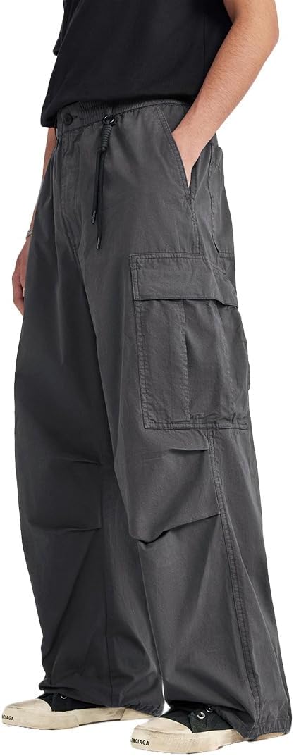 THWEI Mens Baggy Cargo Pants Casual Parachute Cargo Pants Elastic Waist Streetwear Multi Pockets - Image 3