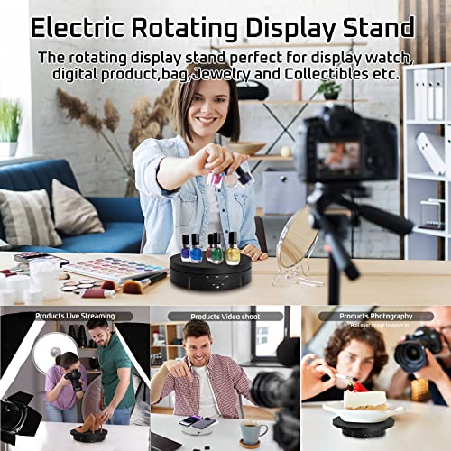 JAYEGT 3 in1 Motorized Rotating Display Stand with 5.74 /7.08/ 8.66 inch Replacement Cover,Max 22lbs Load,360 Electronic Turntable for Photography Products (3 in1 / Black/ With Remote controller)