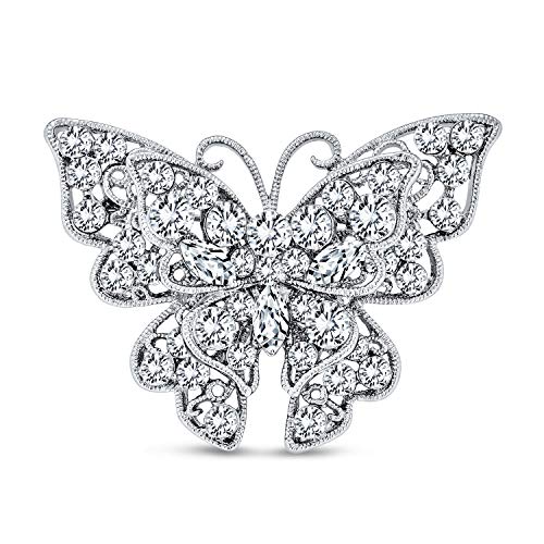 Image of Bling Jewelry Large Statement Crystal Accent Yellow Orange Golden Aqua Blue Black Clear Garden Dragonfly Firefly Fluttering Filigree Butterfly Brooch Scarf Pin For Women And Teens Silver Gold Plated