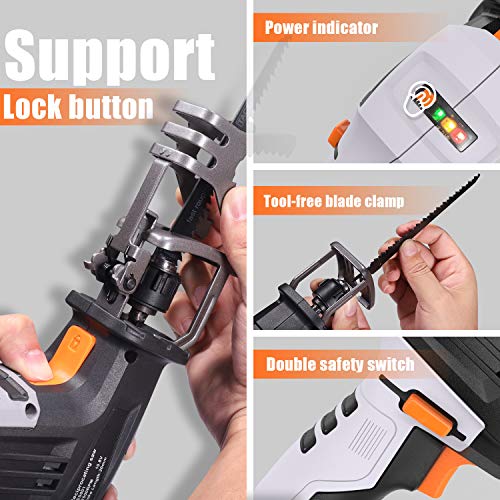 TACKLIFE 12V MAX Reciprocating Saw with Clamping Jaw, Cordless Reciprocating Saw kit with Battery Indicator, Step-less Variable Speed, 1500mAh Lithium-Ion Battery, 1 Hour Fast Charger - RES001