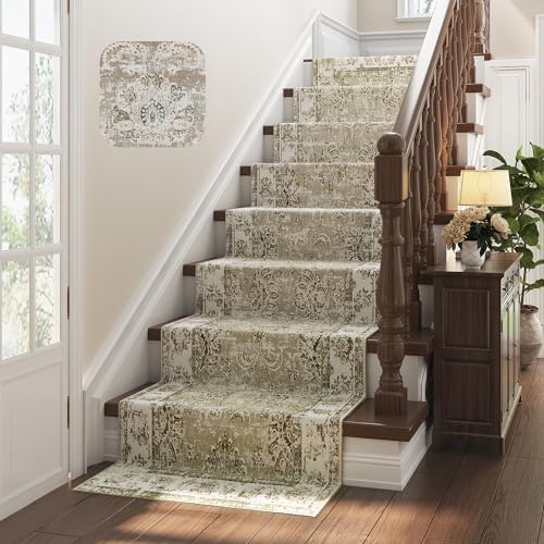 JINCHAN Runner Rug 3x10 Hallway Vintage Rugs Kitchen Washable Runner Floral Print Floor Cover Indoor Thin Rug Retro Mat Accent Rug Bathroom Laundry Room Bedroom Office Farmhouse Taupe - 1