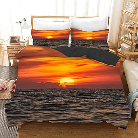 Single Duvet Cover Set Orange Ocean Soft Single Duvet Set 110g/㎡ Microfiber Single Duvet Cover and 1 Pillowcase Quilt Cover Suitable Cover
