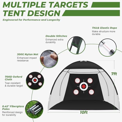 10x7FT Golf Net with Mat, Golf Practice Net for Backyard Garage Indoor Outdoor with Target Pockets for Driving Chipping Swing, for Men Women Dad Husband Golfer, Ideal Gift for Him - 1