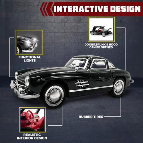 Image of Wembley Kids Die-Cast Metal Vintage Car| Premium Pull-Back Toy with Openable Doors| Engaging Lights & Sound| Battery Operated Rechargeable Car Toy| Ideal Gift Option for Boys Age 5+ (Black)