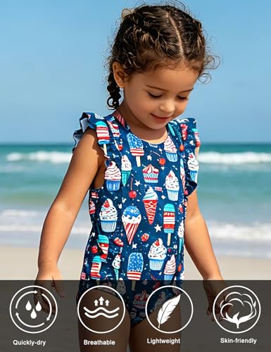 Image of RAISEVERN Baby Girls Swimsuit Ruffles Bathing Suits Cute Beach Sport Swimming Backless Summer One Piece Swimwear 2-7 Years