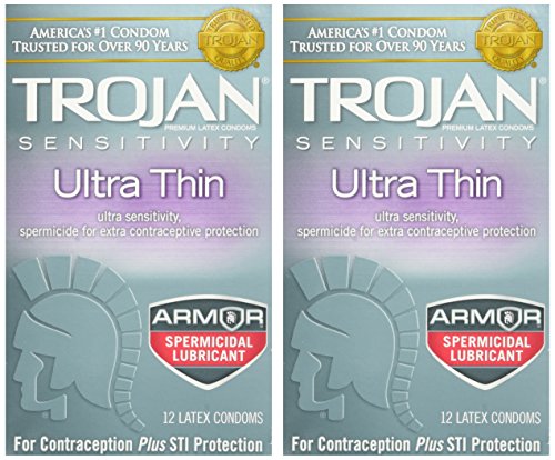 Trojan Condom Sensitivity Ultra Thin Spermicidal 2 Packs of 12 pc