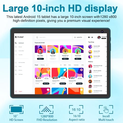 Image of Android 15 Tablet 10 inch, 2 in 1 Tablet with Keyboard, 6GB RAM+32GB ROM Support 1TB Expandable Tablets PC, Quad-Core CPU, HD Screen, BT, WiFi, Long Battery Life Tablets with Case Mouse Stylus, Navy