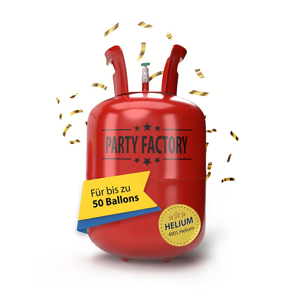 Party Factory Helium Gasflasche 400L für 50 Luftballons Ballongas Flasche Latex Folienballons Einwegflaschen Knick-Füllventil