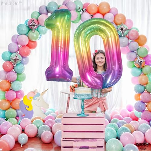 KatchOn, Giant Rainbow 10 Balloon Number - 40 Inch | 10th Birthday Decorations | Rainbow 10th Birthday Balloons for 10 Birthday Party Decorations | Number 10 Balloon for Happy Anniversary Decorations by KatchOn - Used condition - Image 6