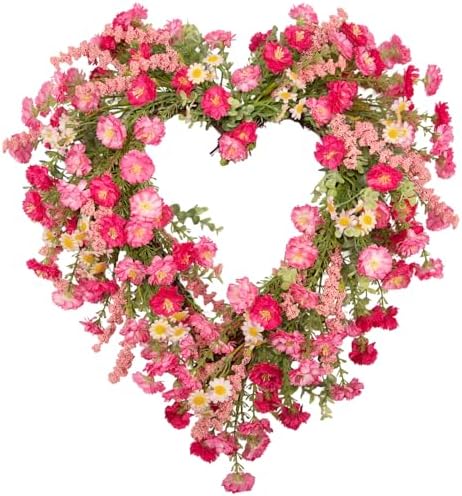 18 Inch Valentine‘s Day Wreath - Rustic Farmhouse Heart Shaped Wr...