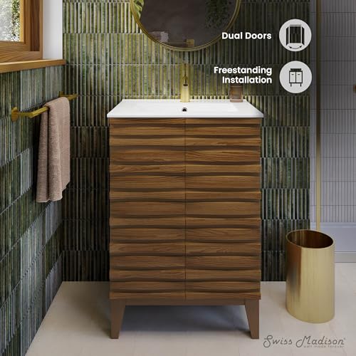 Image of Swiss Madison Cascade 24'' Bathroom Vanity in Brown Oak