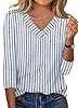 3/4 Length Sleeve Womens Tops V Neck Striped Shirt Women's Clothing Work Blouses Loose Fit Dressy Business Casual Outfits Plus Size Fall Fashion Deals XXL #1