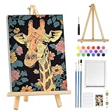 MOGTAA Paint by Numbers Kit for Adults with Frame, Giraffe Paint by Number Canvas, Flowers Paint by Numbers with Easel, DIY Animal Oil Painting Kit for Home Wall Decor 8 x 12 Inch