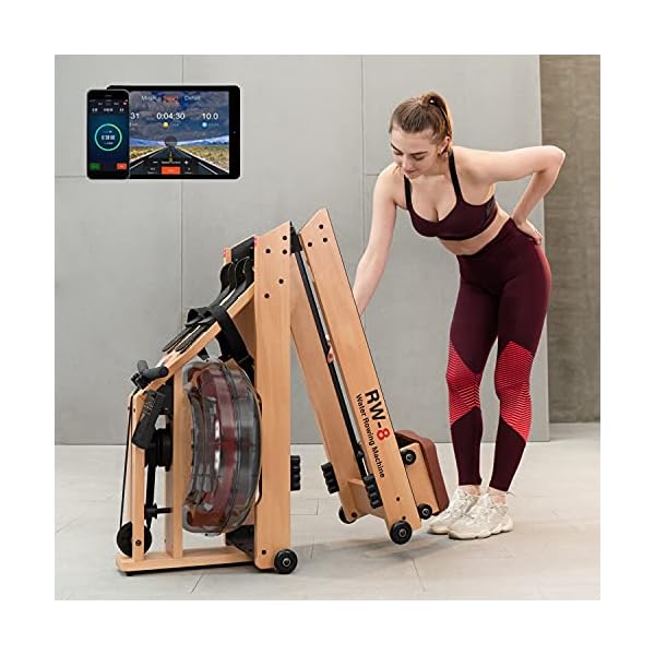 SNODE-Foldable-Wood-Water-Rowing-Machine-with-APP-Rowing-Machine-Water-Resistance-for-Home-Use-with-LCD-Monitor-Water-Resistance-Wood-Indoor-Rower-Soft-Seat-Home-Fitness-Workout-Yellow SNODE Wood Water Rowing Machine for Home Use, Foldable Rower Machine, Imported Beech Wood, Rower Machine with Bluetooth and LCD Monitor, Soft Seat