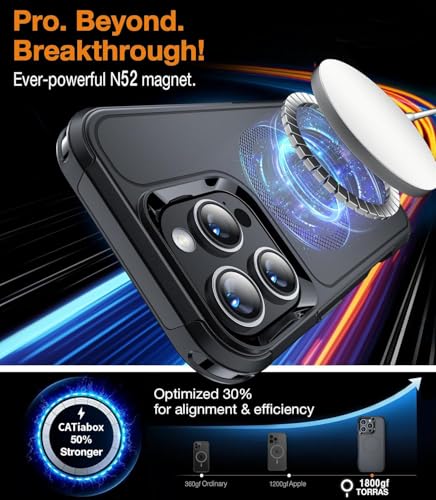Image of EGOTUDE Polycarbonate for iPhone 16 Pro Case, Military Grade Drop Protection, Magnetic Shockproof Heavy Duty Rugged Back Cover Compatible with Mag-Safe, Black