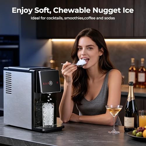 Image of Antarctic Star Nugget Ice Maker Countertop, 33 Lbs /24H, Automatic Ice Dispenser, Self-Cleaning Portable Ice Machine, 1.8L Water Tank, Touch Screen & Auto Ice Drop, for Home /Office /Kitchen