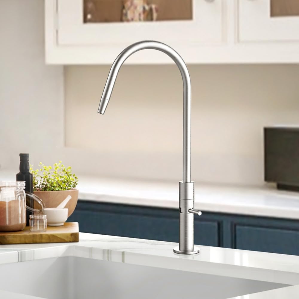 Robinet de cuisine en acier inoxydable avec filtre intégré nickel brossé