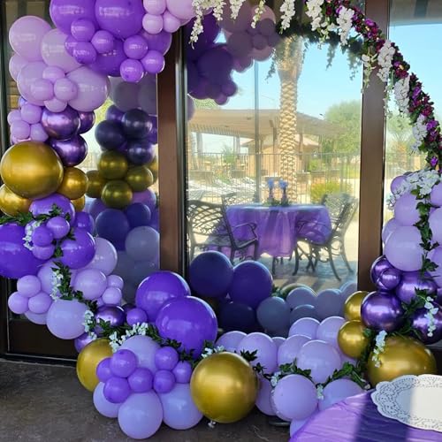Image of Pastel Purple Gold Balloons Set, 60Pcs 12 Inch Light Macaron Metallic Dark Purple Lavender Balloon with Gold Confetti Latex Balloons for Graduation Birthday Wedding Baby Bridal Shower Party Decoration