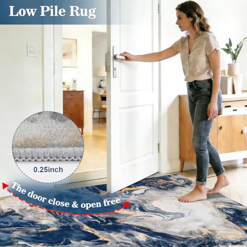 Tapete Yinhua Mármol Azul y Oro 5x7 Lavable Antideslizante miniatura 6