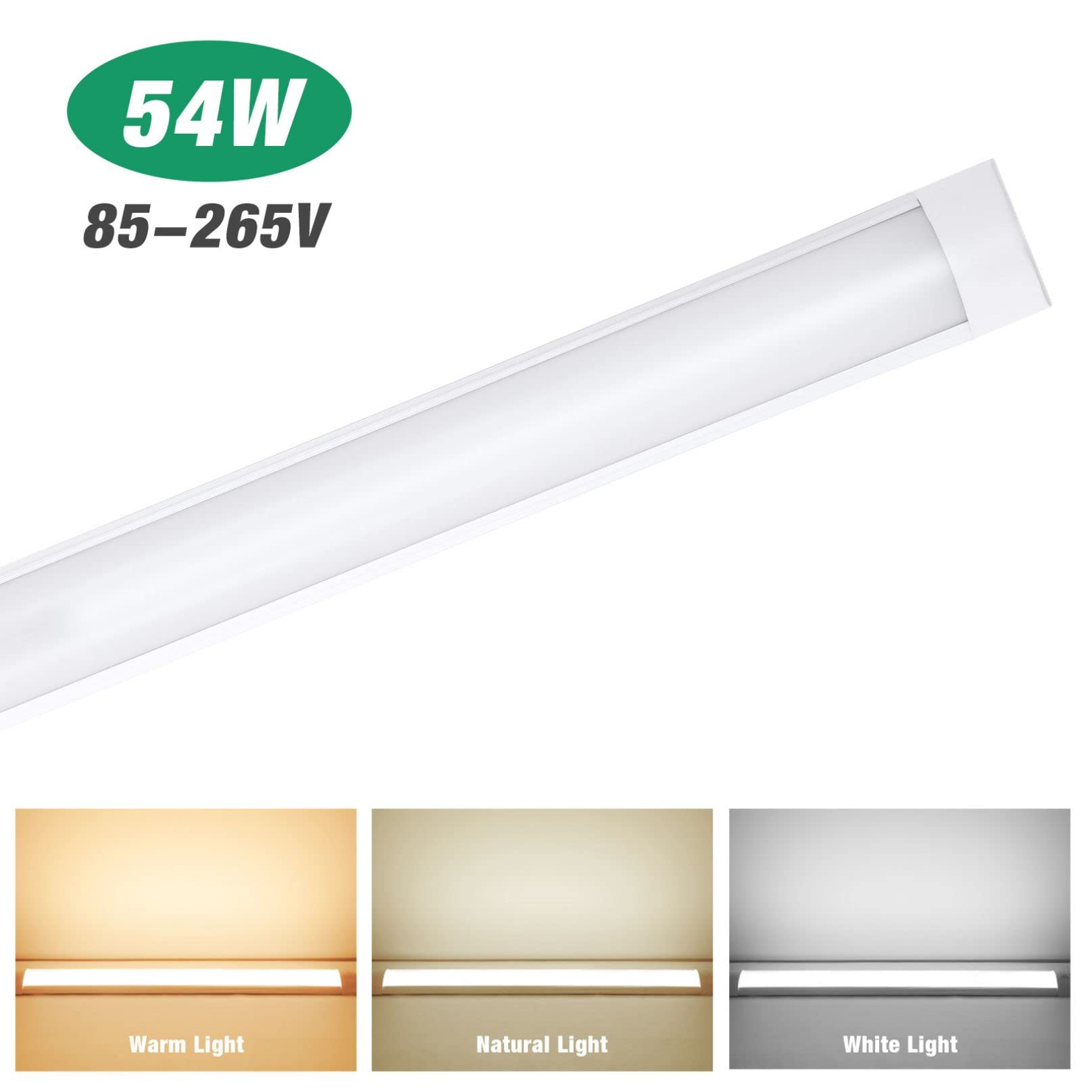 LED-Streifen-Deckenleuchte, 54 W, umlaufende Unterputz-Rohrleuchte, 5400 lm, LED-Licht, 3 Farben, Temperatureinstellbar, Garagenbeleuchtung, für Ladenschrank, Keller, Flur, 1 Stück