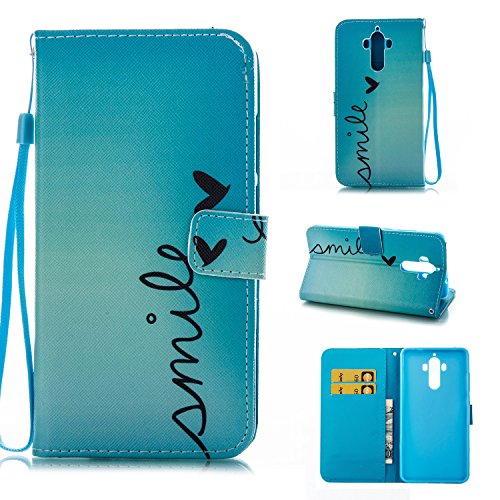 HereMore Funda Huawei Mate 9, Slim Folio Funda Libro Piel de Cuero con Correa de Mano Cubierta de Billetera Cierre Magnético Carcasa Plegable Protectora y Ranuras para Tarjetas para Huawei Mate 9