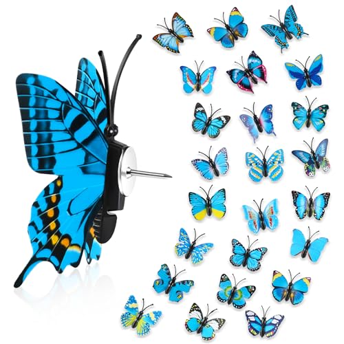 36Packs Blue Butterfly Push Pins for Bulletin Board Cute Thumb Tacks for Cubicle Fabric Wall Decorative Push Pins for Cork Board Thumbtacks for Hanging Office Home Decor Random Pattern