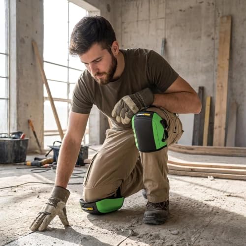 Image of GRENPRO Gardening Knee Pads, Water-Resistant, Quick Buckles, Unisex, Green | 600D polyester, EVA foam, comfortable, floor carpet cleaning, women men, high elastic fabric, construction