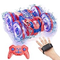 fygurso 4WD Waterproof Remote Control Car，Amphibious 2.4 GHz RC Cars Remote Control Boat，360°Rotation RC Stunt Car with LED Lights，Boys Girls Gifts All Terrain Water Beach Pool Toy (LY-016)