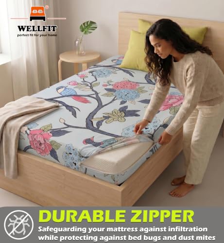 Image of WELLFIT Premium Glace Cotton 300 TC Mattress Cover /Protector for Queen Size Bed with Zip /Chain /5x6.5 ft / 60x78x6 inch