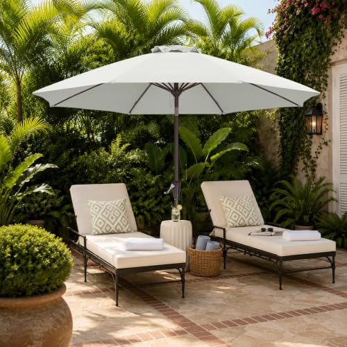 Image of ABCCANOPY 11FT Patio Umbrella, Outdoor Waterproof Table Umbrella with Push Button Tilt and Crank, 8 Ribs UV Protection Pool Umbrella for Garden, Lawn, Deck & Backyard (Beige)