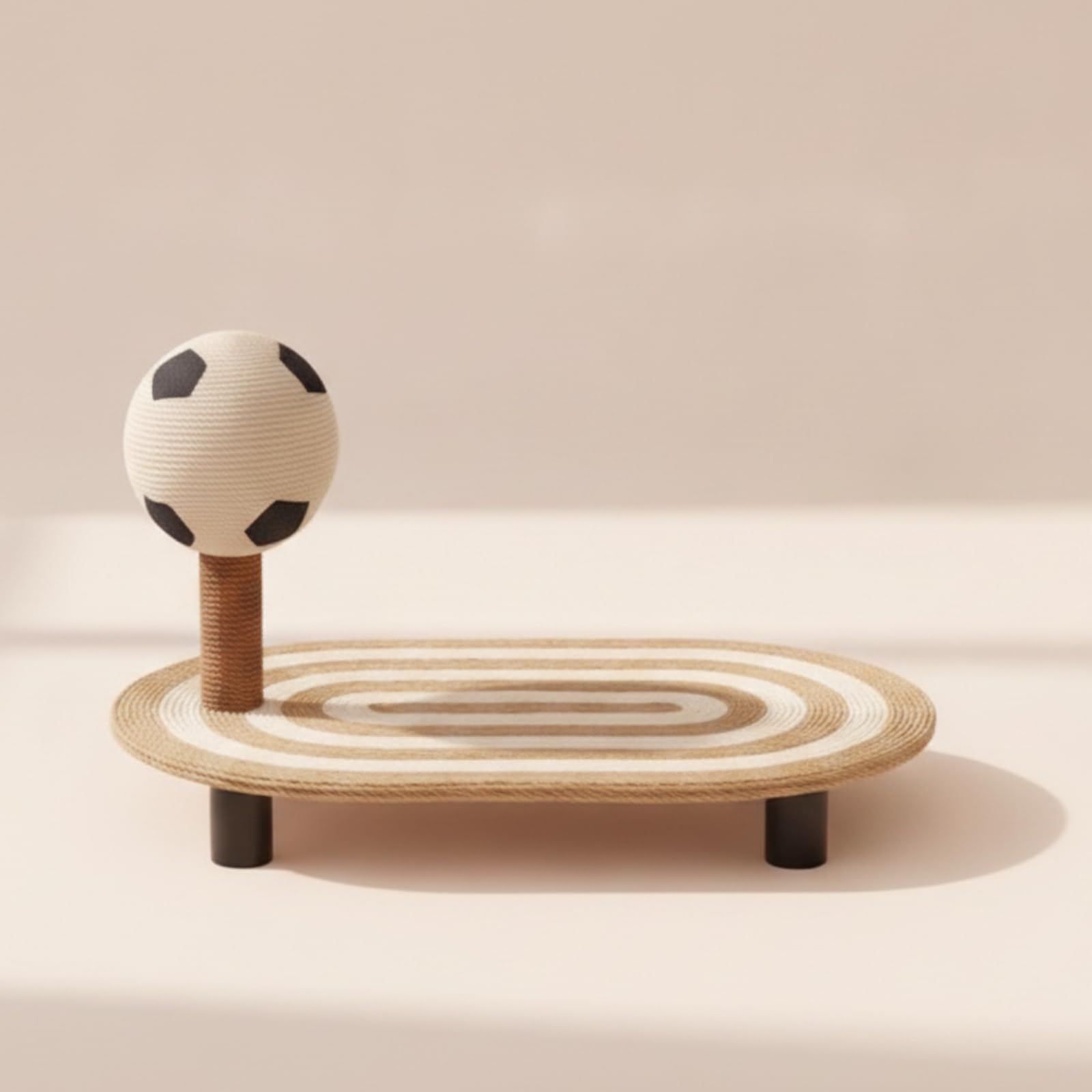 Tiragraffi per Gatti Tavola Tiragraffi Base Ovale Colonna con Palla Tessuto in Sisal Struttura Stabile Funzione Gioco E Riposo Adatto per Soggiorno, Colore Canapa Naturale, Medio