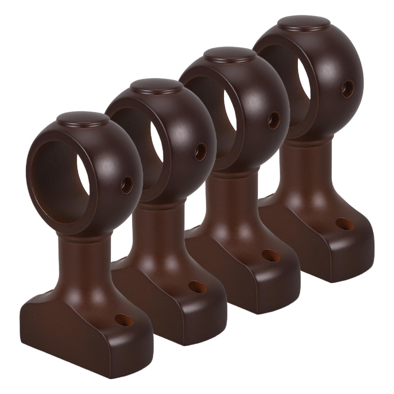 jojofuny 4pcs Wooden Curtain Rod Brackets Single Hole Support for 35mm Rods Deep Coffee Color, Wall-Mounted Curtain Pole Holders for Window Drapery, Roman Pole Fixed Brackets for Home